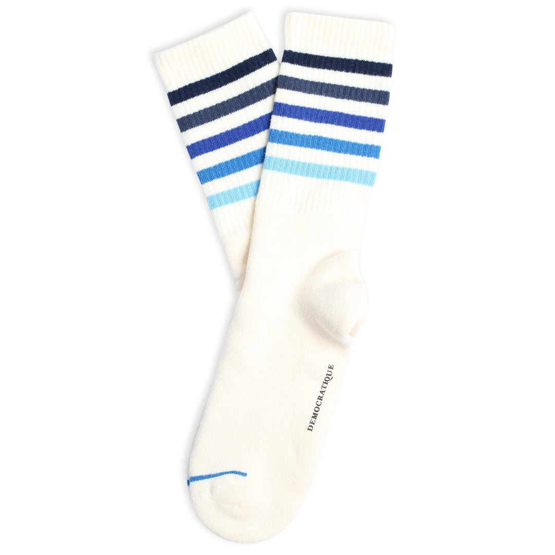 Athletique Classique Super Stripes Off White / Navy / New Blue / Cobalt Blue / Adams Blue / Palm Springs Blue - Democratique Socks