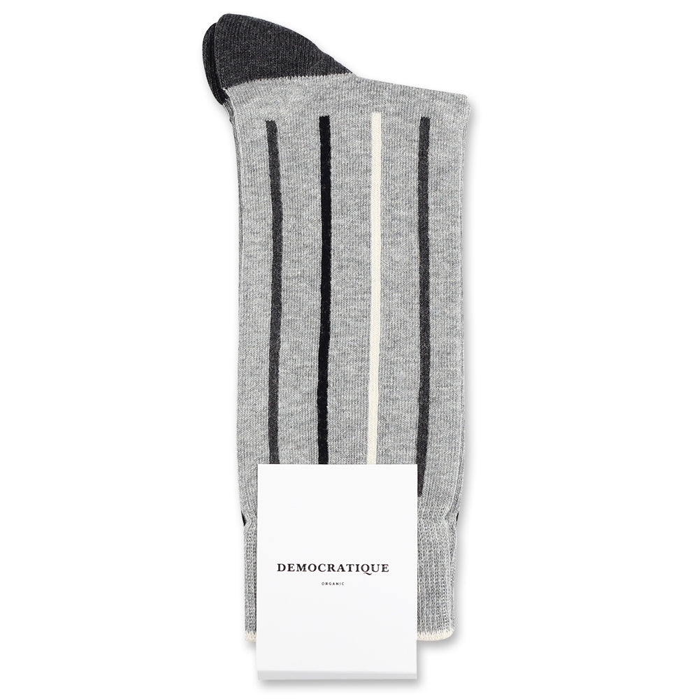 Democratique Socks Originals Latitude Stripes Organic Cotton Light Grey Melange / Off White / Black / Charcoal Melange - Democratique Socks