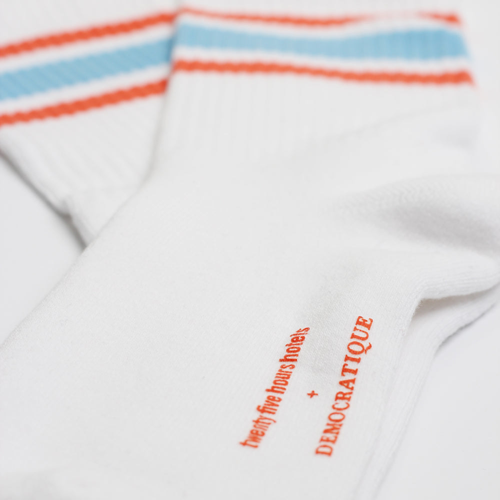12-packs 25hours Hotels x Democratique Socks Athletique Classique KEEP IT MOVING Organic Cotton Clear White / Watermelon / Palm Springs Blue - Democratique Socks