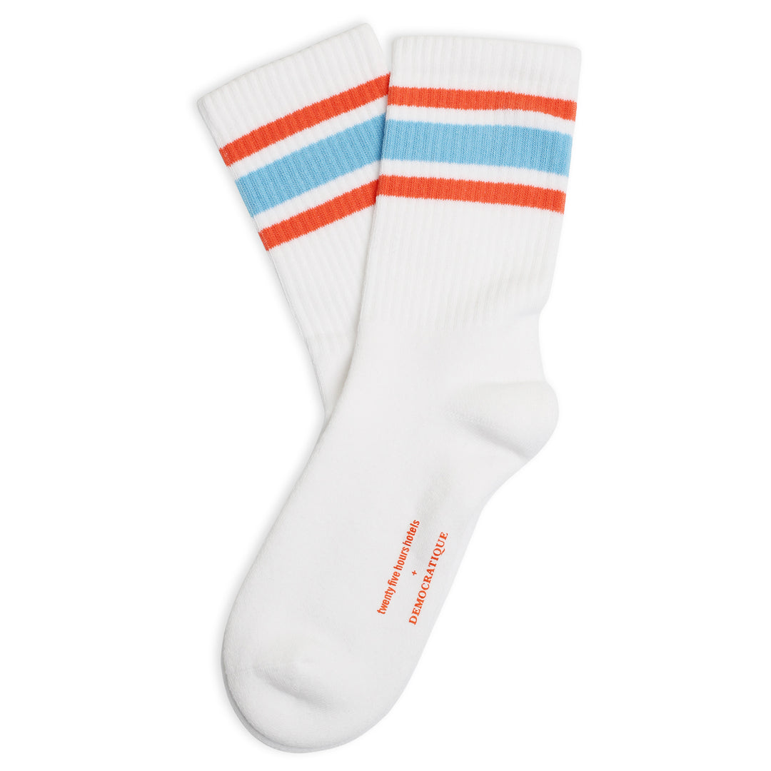 12-packs 25hours Hotels x Democratique Socks Athletique Classique KEEP IT MOVING Organic Cotton Clear White / Watermelon / Palm Springs Blue - Democratique Socks