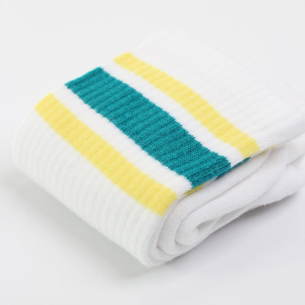 12-pack 25hours Hotels x Democratique Socks Athletique Classique KEEP IT MOVING Organic Cotton Clear White / New Green / Dusty Yellow - Democratique Socks