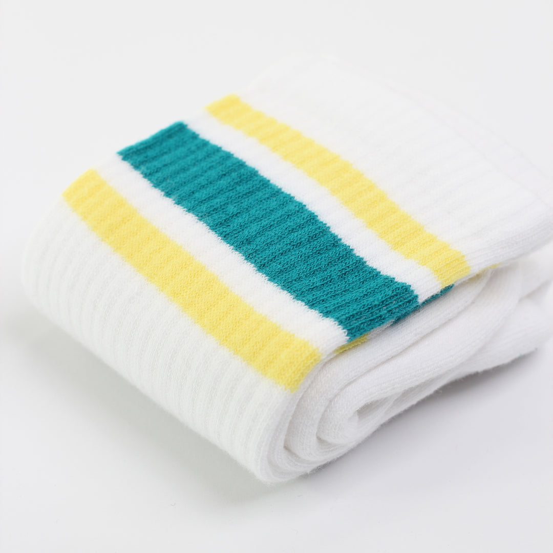 12-pack 25hours Hotels x Democratique Socks Athletique Classique KEEP IT MOVING Organic Cotton Clear White / New Green / Dusty Yellow - Democratique Socks