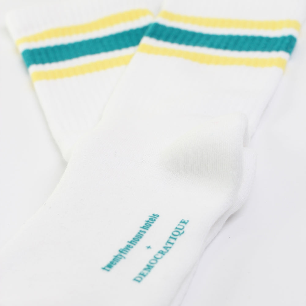 12-pack 25hours Hotels x Democratique Socks Athletique Classique KEEP IT MOVING Organic Cotton Clear White / New Green / Dusty Yellow - Democratique Socks