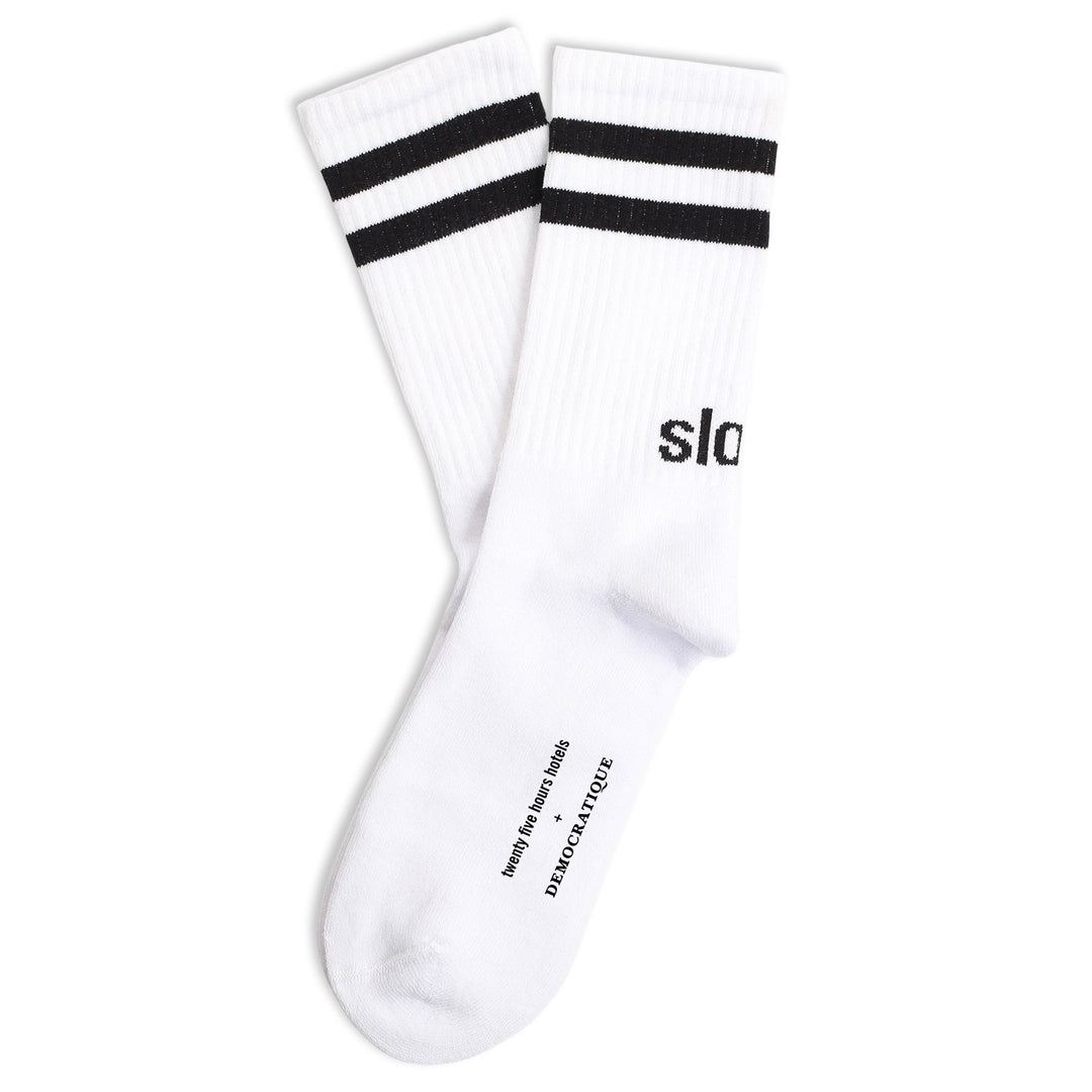 25hours Hotels x Democratique Socks Athletique Classique SLOW DOWN WHITE / BLACK - Democratique Socks