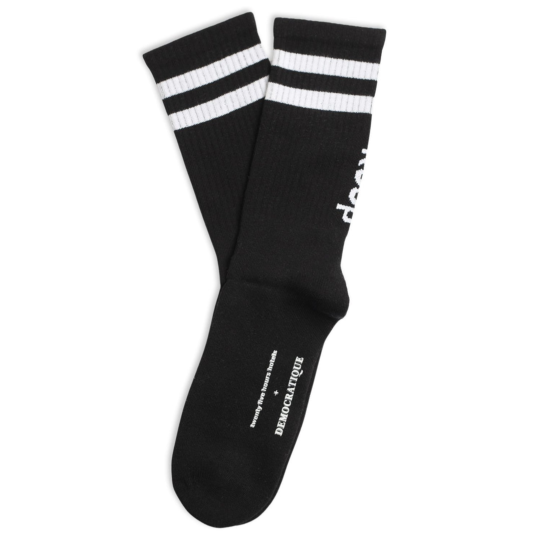 25hours Hotels x Democratique Socks Athletique Classique KEEP MOVING BLACK / WHITE - Democratique Socks