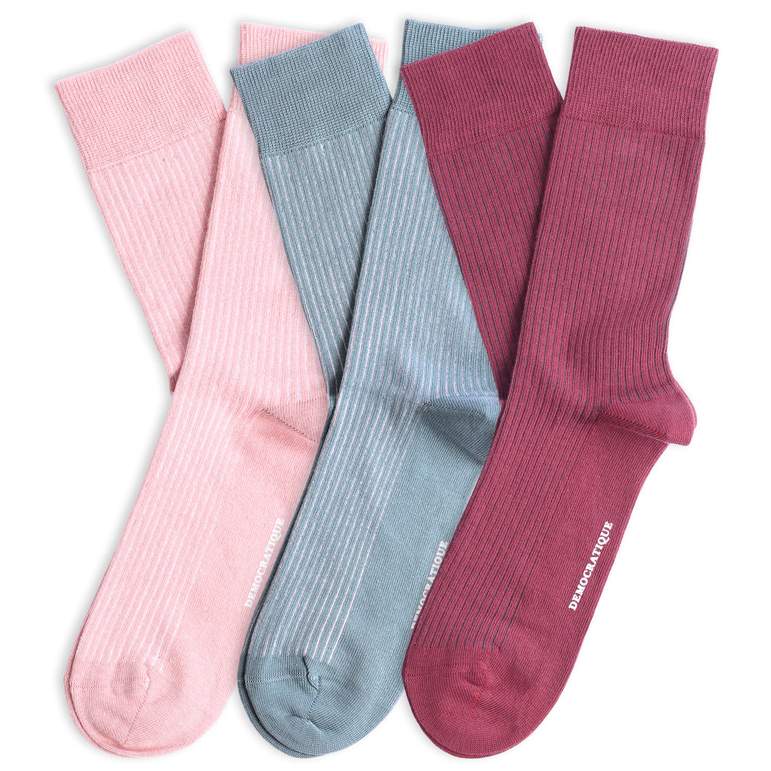 3-pack Originals Fine Rib Socks Pink/Irr/Bordeaux - Democratique Socks