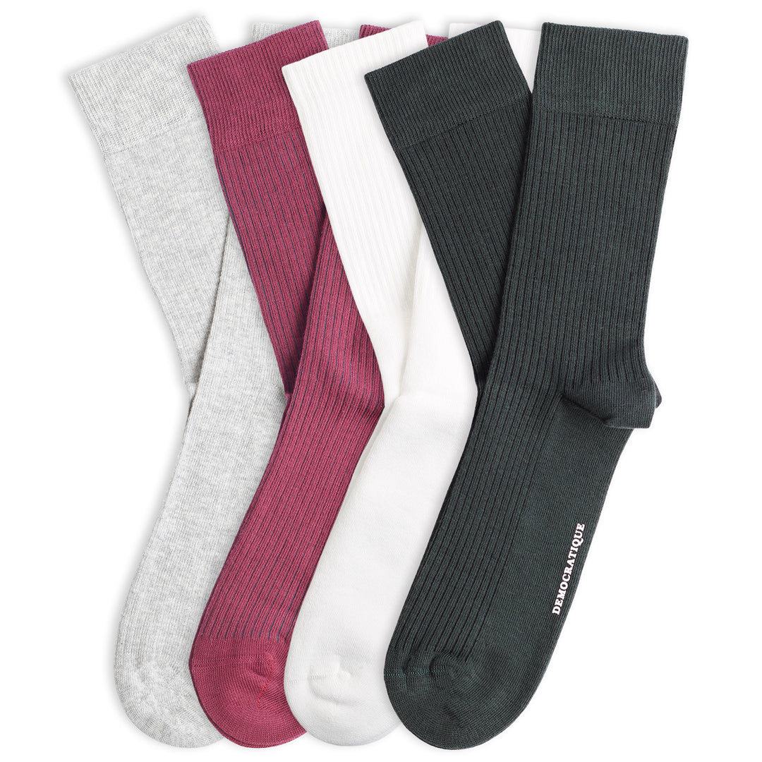 4-pack Originals Fine Rib Socks White / Grey / Green / Bordeaux
