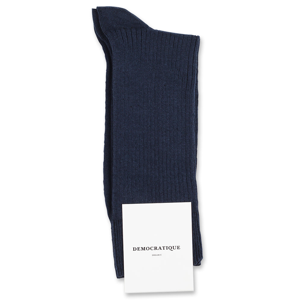 Democratique Socks Originals Fine Rib Organic Cotton Navy - Democratique Socks