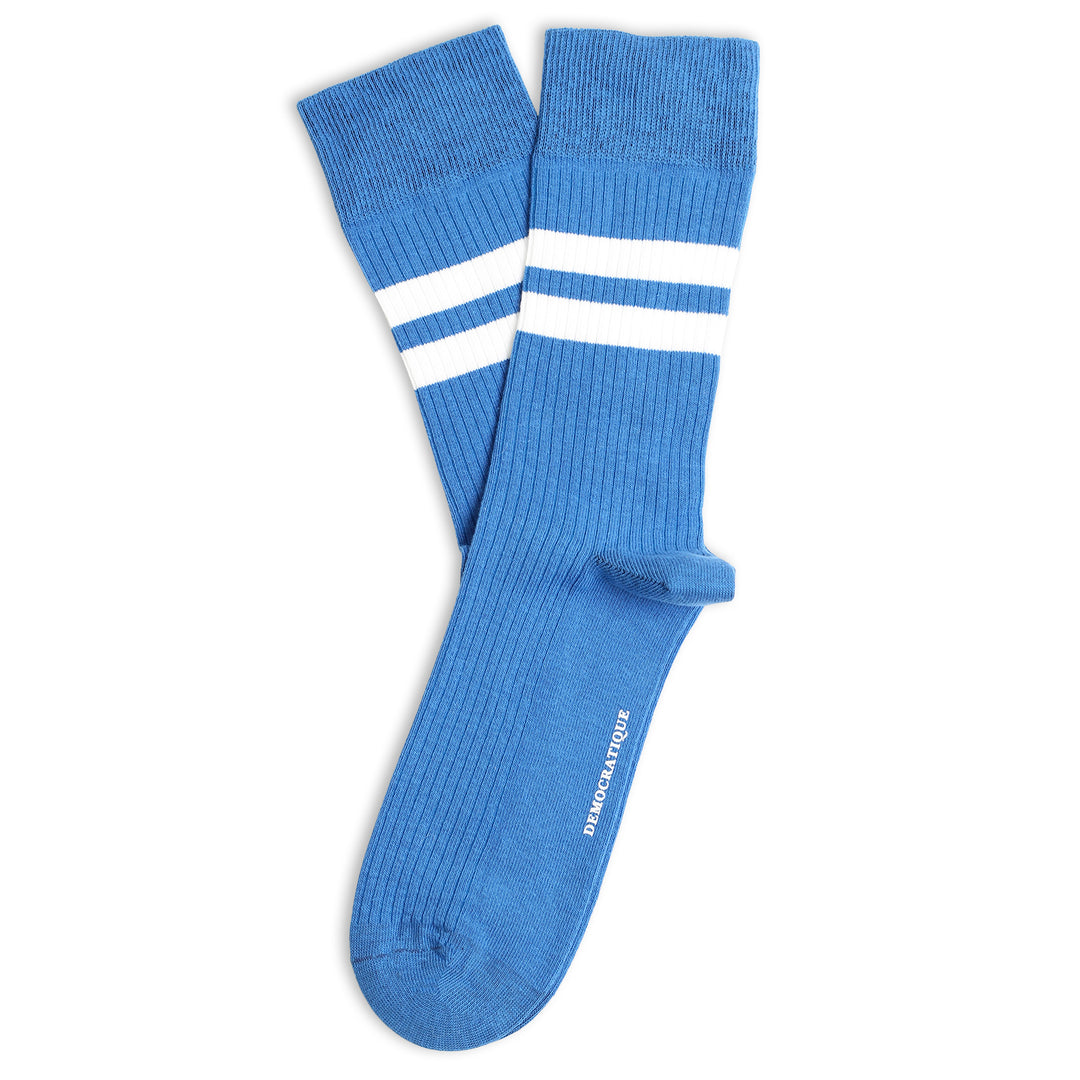 Originals Fine Rib Two Stripes Blue Eyes / Clear White - Democratique Socks