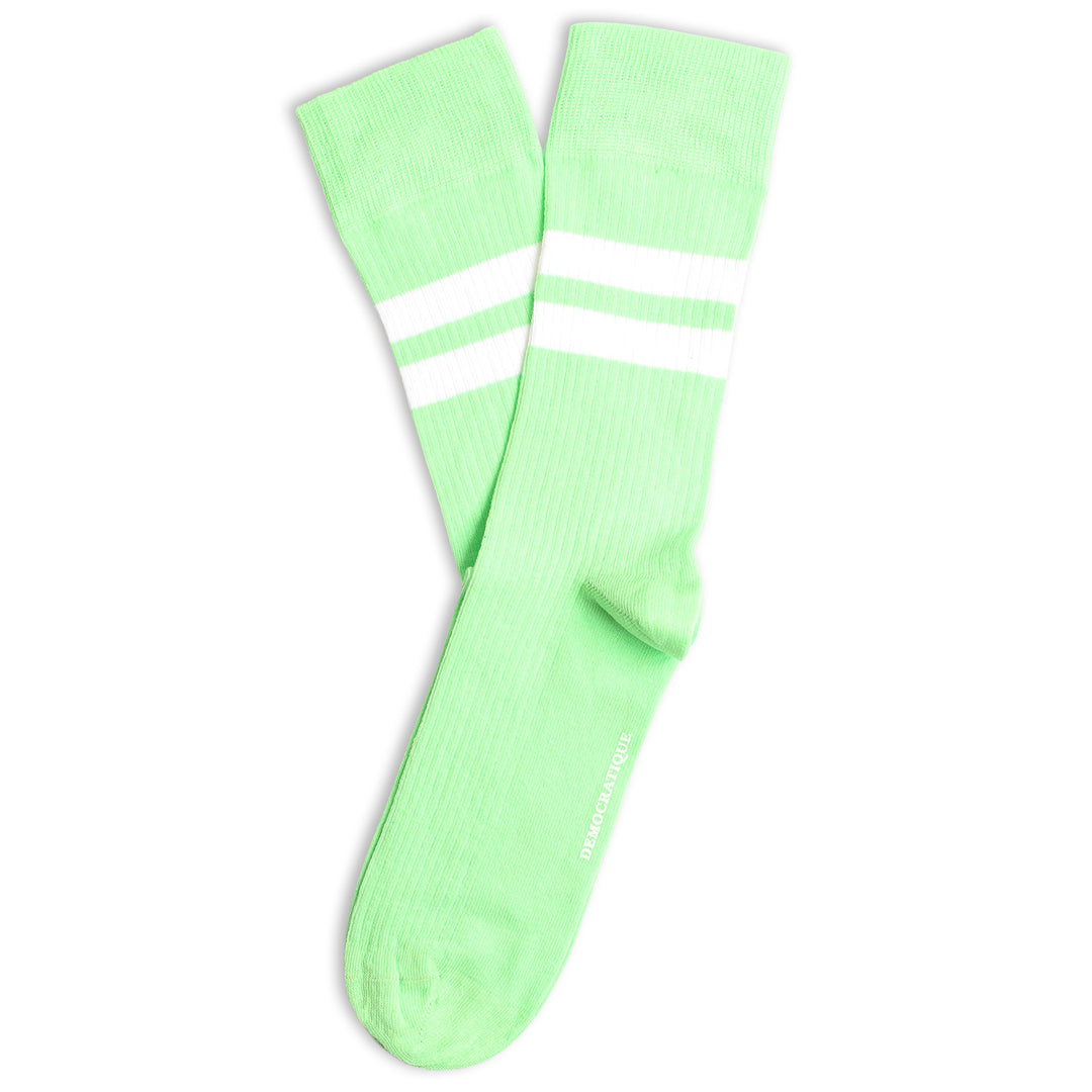 Originals Fine Rib Two Stripes Green Butterfly / Clear White - Democratique Socks