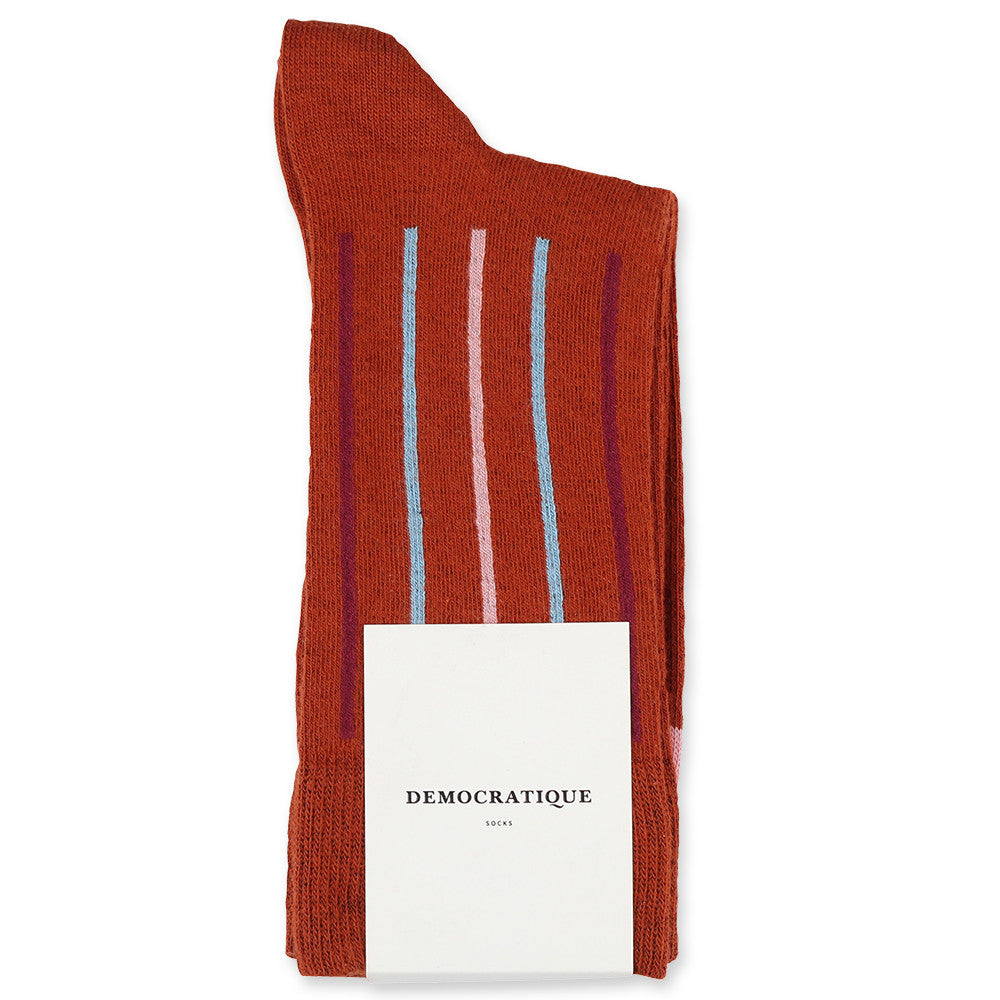 Originals Latitude Striped Burnt Rust / Pale Skin / Red Wine / Palm Springs Blue - Democratique Socks