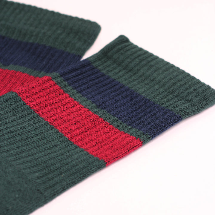 Athletique Classique Stripes Forrest Green / Navy / Red Wine - Democratique Socks