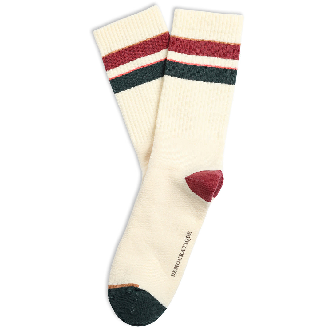 Athletique Classique Stripes+ Organic Cotton Off White / Dyrehaven Rust / Forrest Green - Democratique Socks