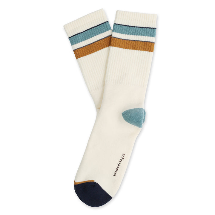 Athletique Classique Stripes+ Organic Cotton Off White / Navy / Irr / Soft Charcoal / Old Gold - Democratique Socks