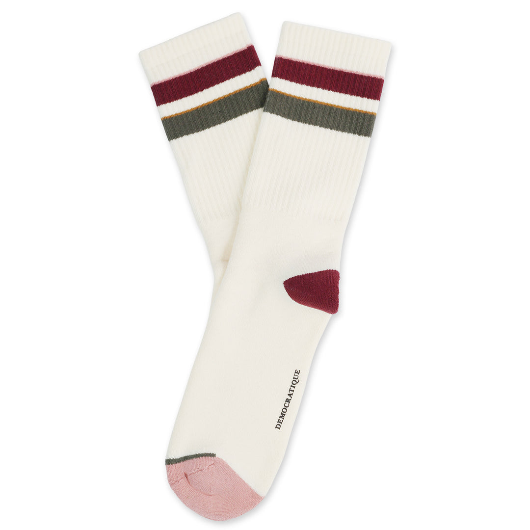 Athletique Classique Stripes+ Organic Cotton Off White / Pale Pink / Red Wine / Old Gold / Army - Democratique Socks