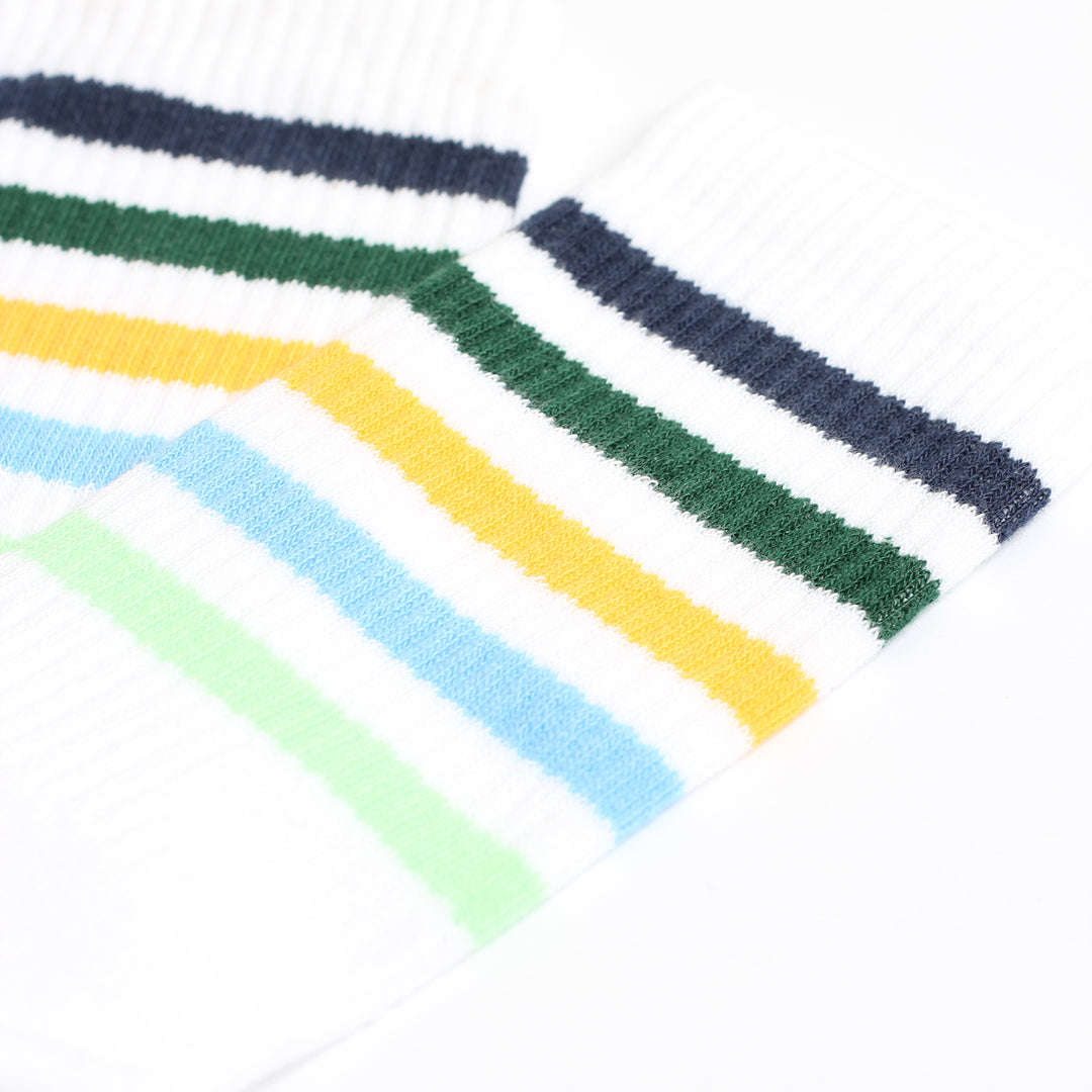 Athletique Classique Super Stripes Clear White / New Blue / Tough Green / Palm Springs Blue / Green Butterfly / Cold Orange - Democratique Socks