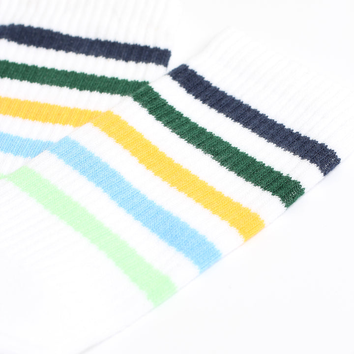 Athletique Classique Super Stripes Clear White / New Blue / Tough Green / Palm Springs Blue / Green Butterfly / Cold Orange - Democratique Socks