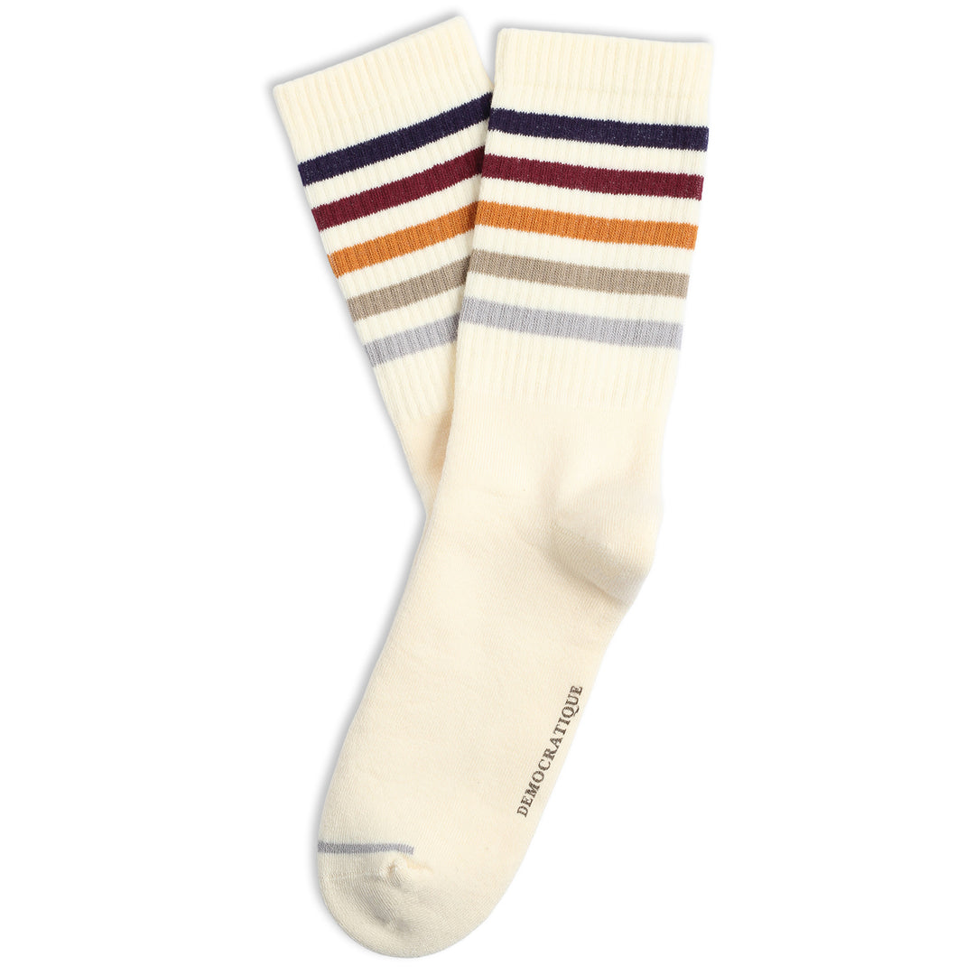 Athletique Classique Super Stripes Off White / Gribskov Plum / Red Wine / Honey / Khaki / Trord Grey - Democratique Socks