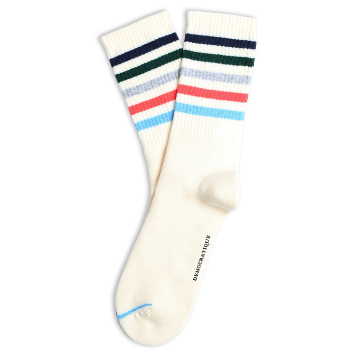 Athletique Classique Super Stripes Off White / New Blue / Tough Green / Light Grey Melange / Watermelon / Palm Springs Blue - Democratique Socks