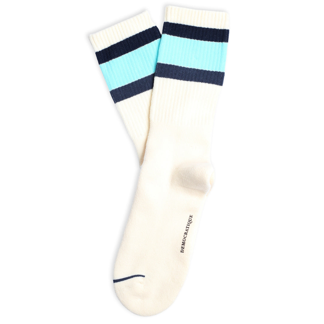 Athletique Classique Trois Bloque Off White / Navy / Poolside Green / New Blue - Democratique Socks