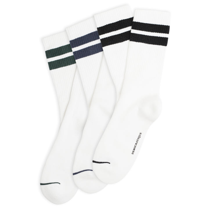 3-pack Athletique Classique Clean Stripes Clear White / Navy / Black / Forest Green