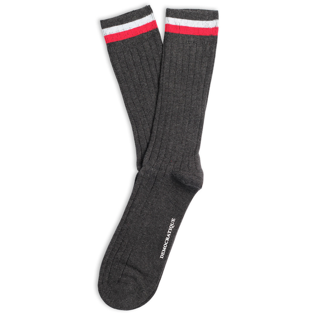 Originals Superior Rib Stripe Grey / White / Red - Democratique Socks