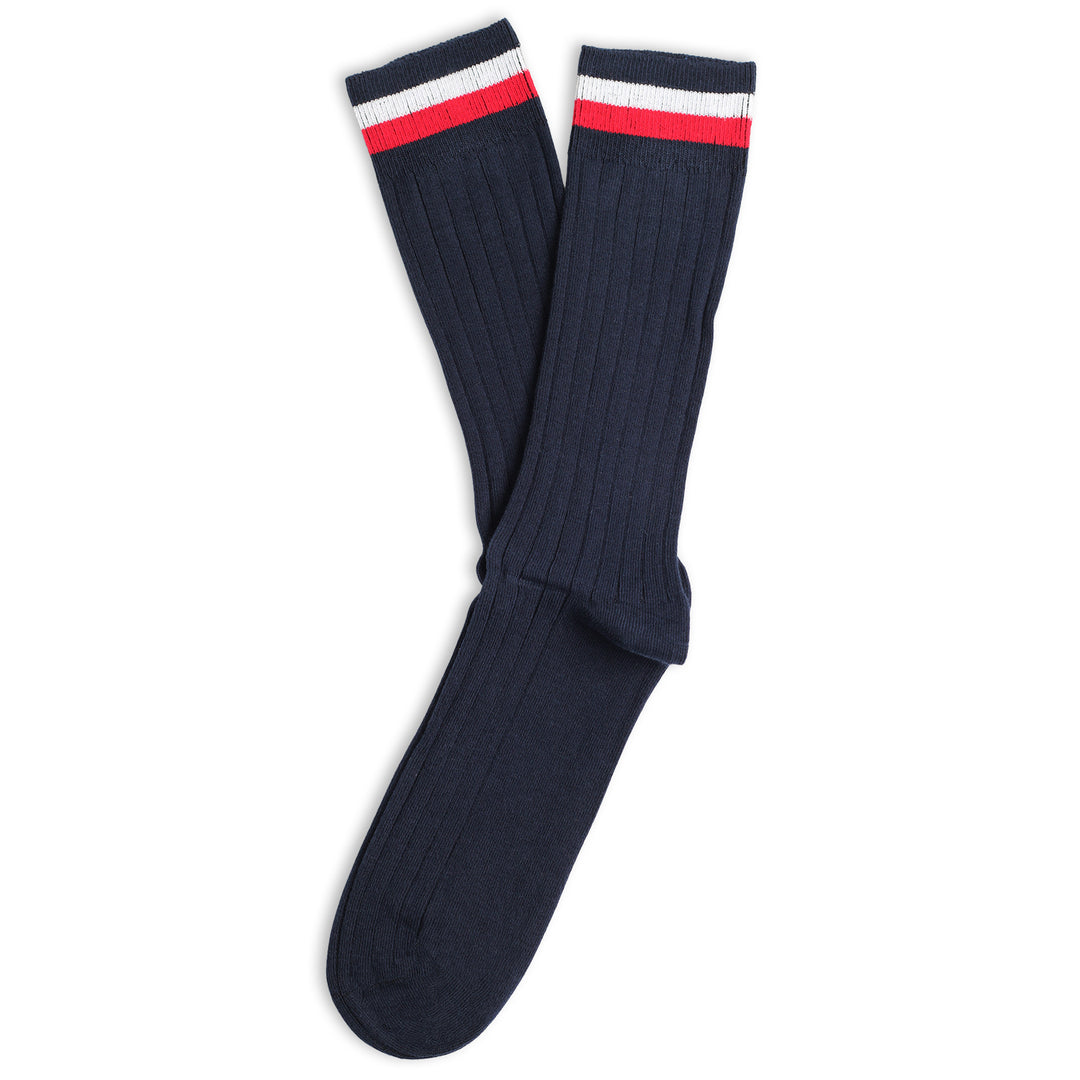 Originals Superior Rib Stripe Navy / White / Red - Democratique Socks