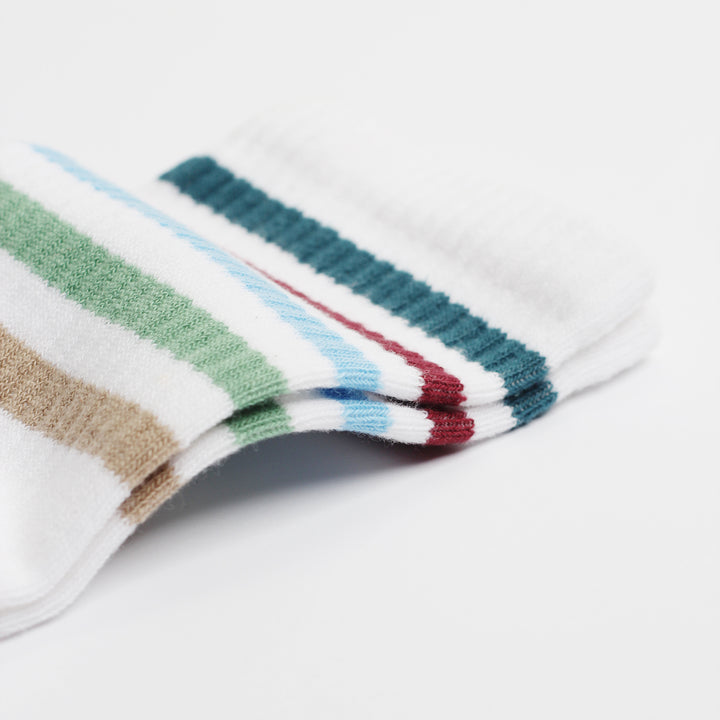 12-pack THE HOXTON X DEMOCRATIQUE SOCKS ATHLETIQUE CLASSIQUE HOX SOX MULTISTRIPE Organic Cotton Clear White / Bluish Green / Red Wine / Soft Green / Palm Springs Blue / Off White - Democratique Socks