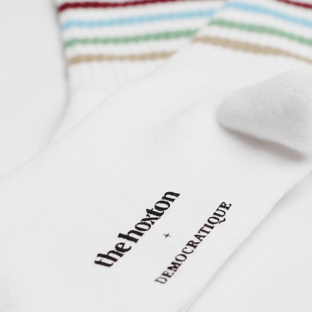 12-pack THE HOXTON X DEMOCRATIQUE SOCKS ATHLETIQUE CLASSIQUE HOX SOX MULTISTRIPE Organic Cotton Clear White / Bluish Green / Red Wine / Soft Green / Palm Springs Blue / Off White - Democratique Socks