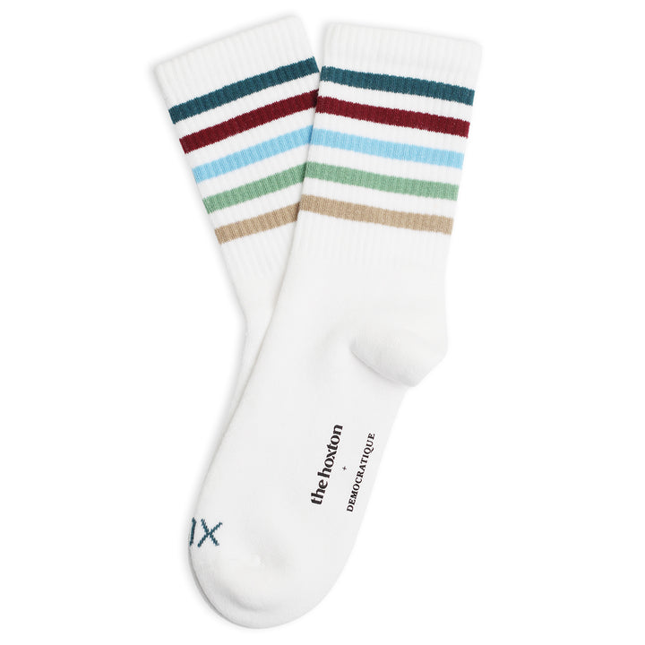 12-pack THE HOXTON X DEMOCRATIQUE SOCKS ATHLETIQUE CLASSIQUE HOX SOX MULTISTRIPE Organic Cotton Clear White / Bluish Green / Red Wine / Soft Green / Palm Springs Blue / Off White - Democratique Socks