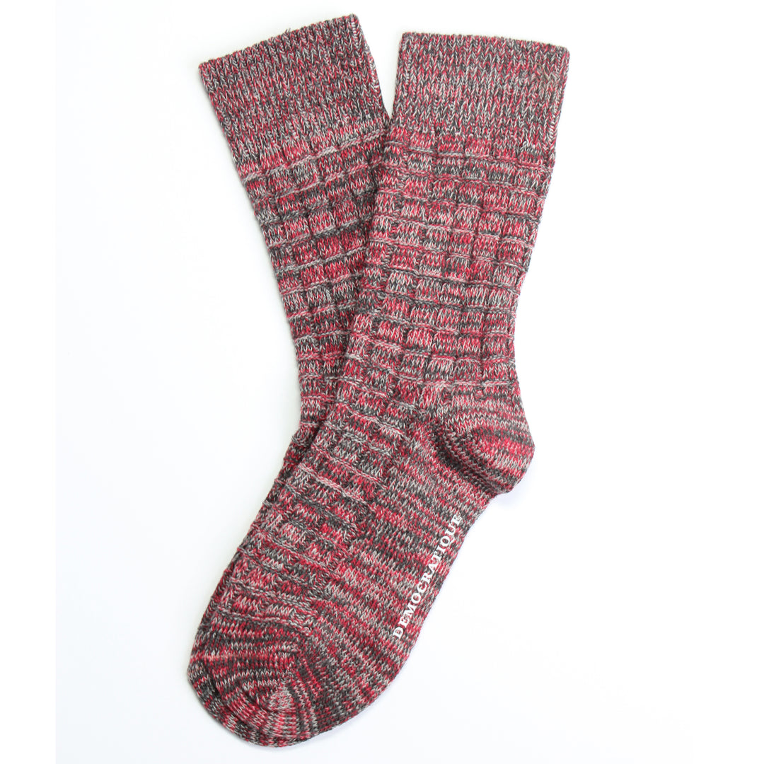 Relax Fence Knit Supermelange Charcoal Melange / Pearl Red / Light Grey Melange - Democratique Socks