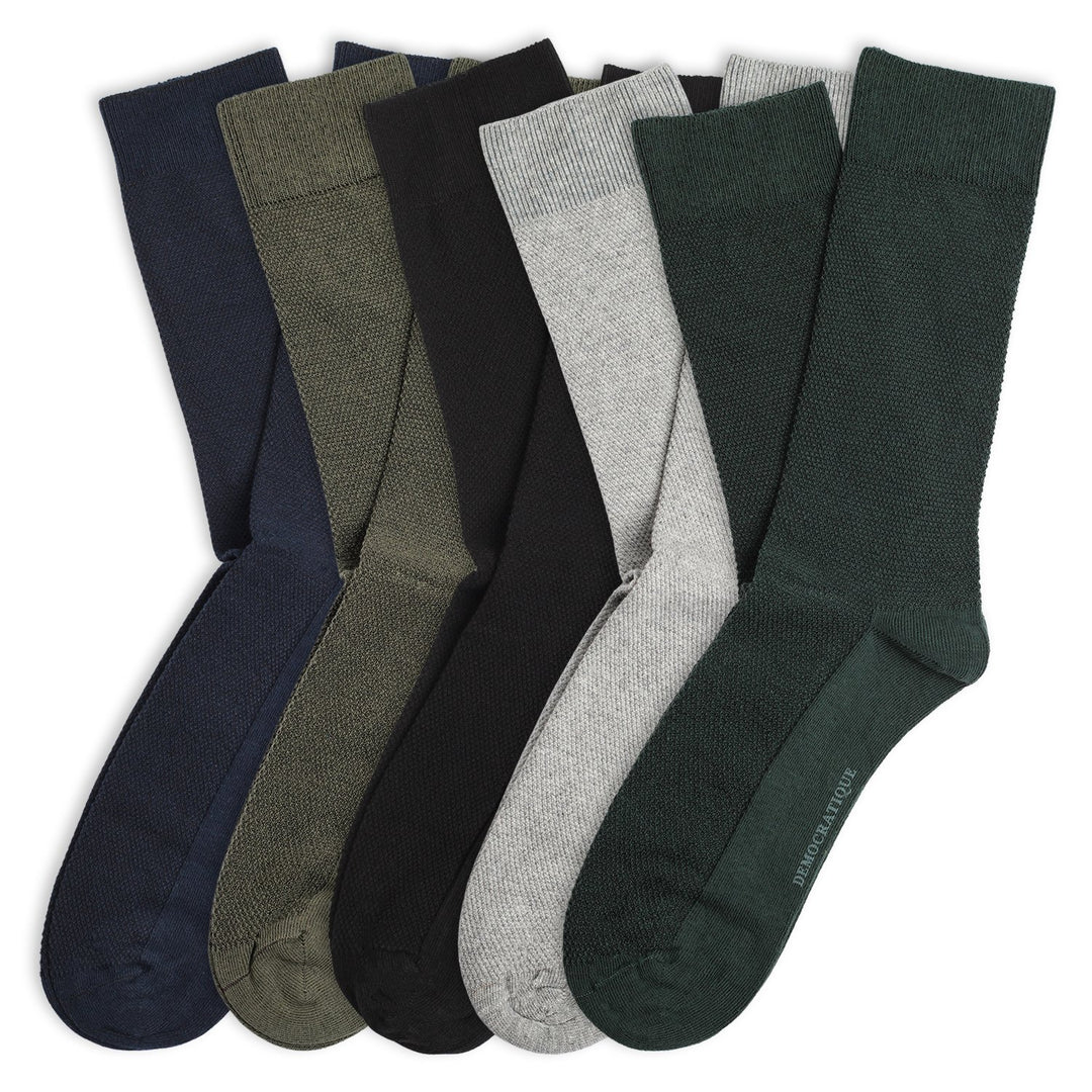 Originals Champagne Pique 5-pair Pack - Black, Navy, Lightgrey Melange, Army and Forest Green - Democratique Socks