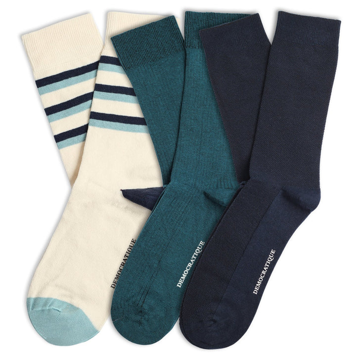Originals Mix Striped and Solid 3-pack - Offwhite, Navy and Benzin - Democratique Socks