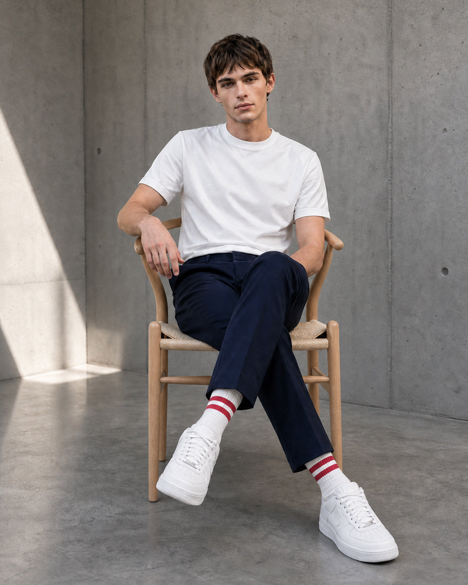 Athletique Classique Clean Stripes Organic Cotton Clear White / Red Moon