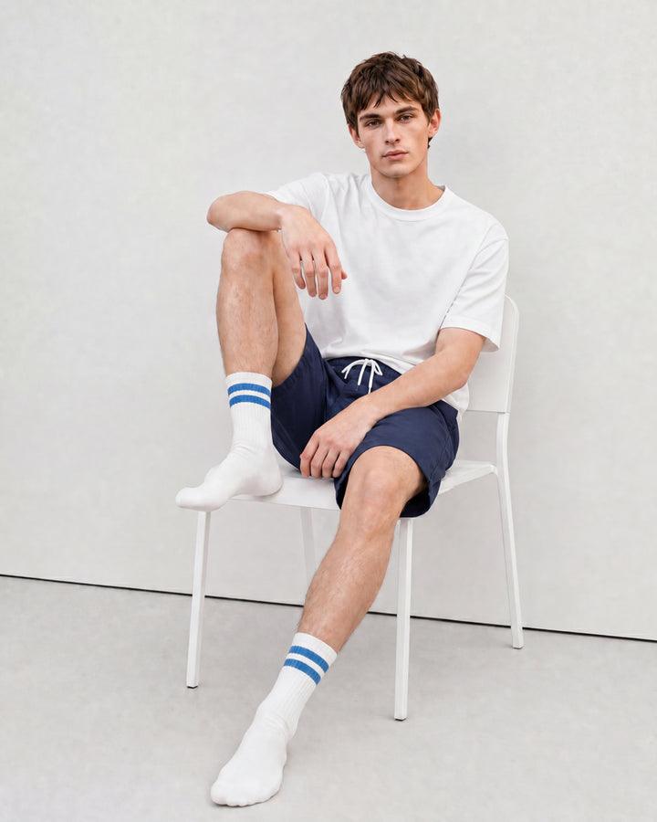 Athletique Classique Clean Stripes Organic Cotton Clear White / Henri Blue