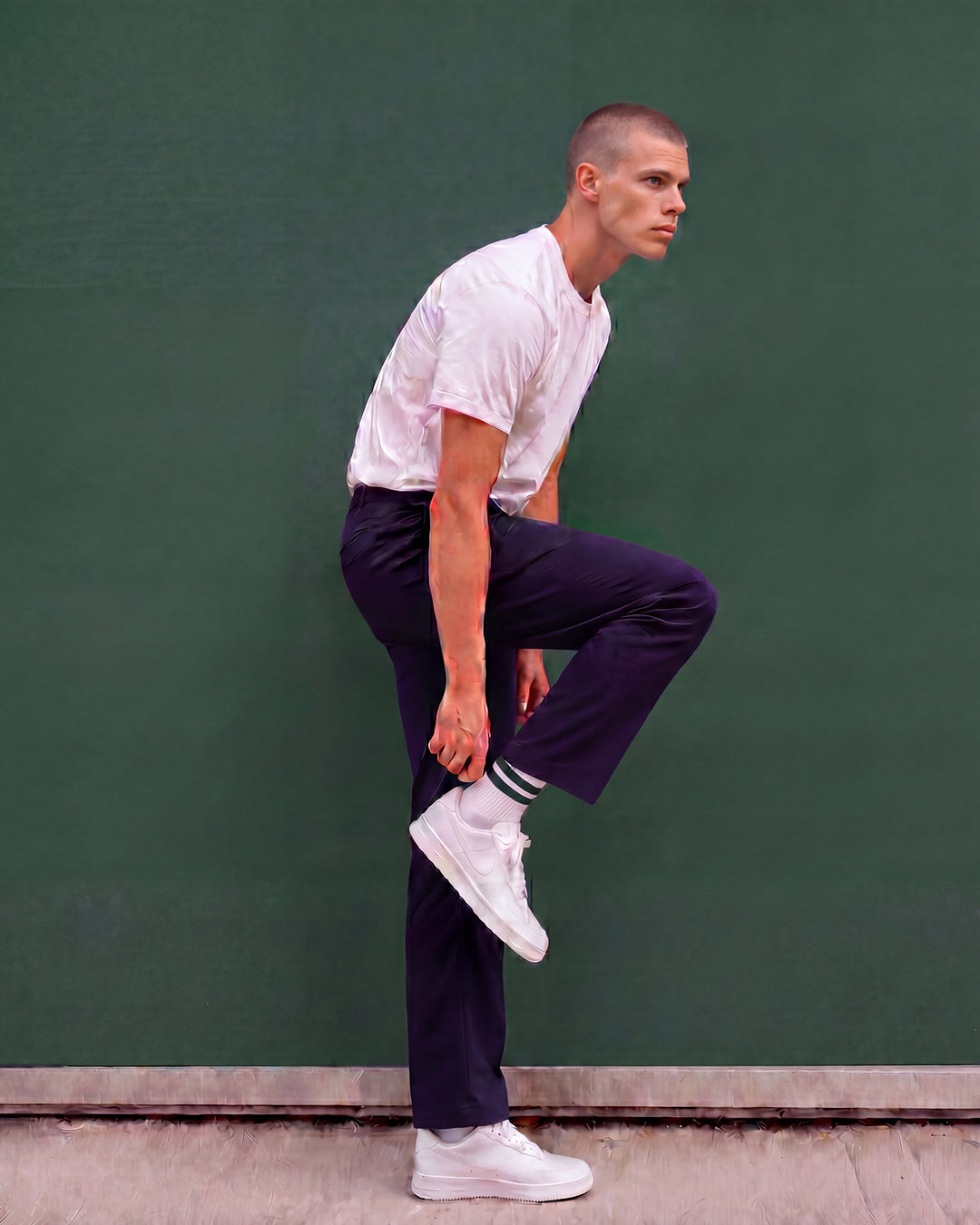 Athletique Classique Clean Stripes Organic Cotton Clear White / Forest Green