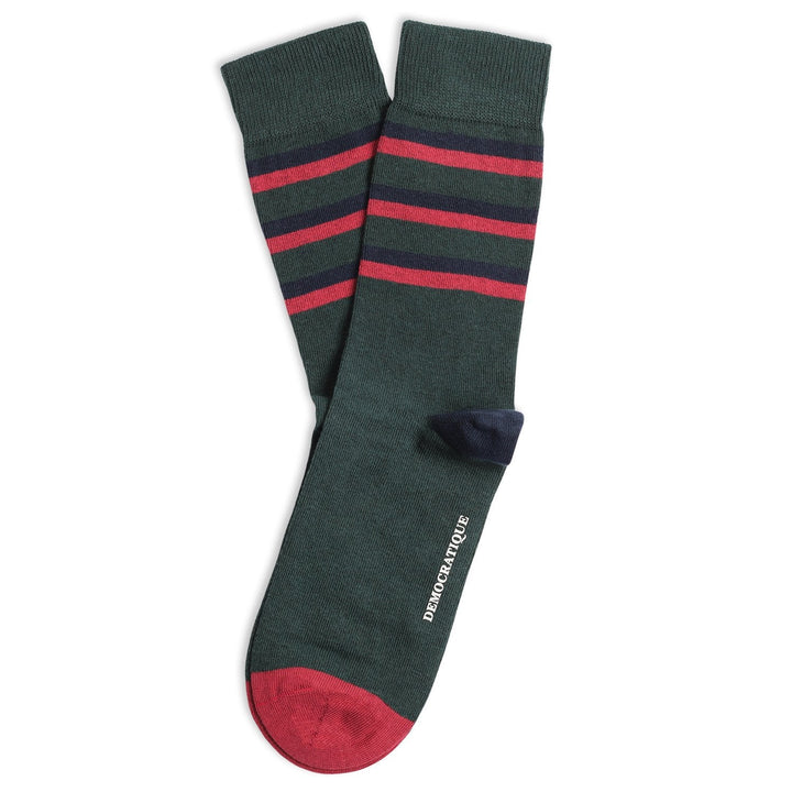 Originals Fine Striped Socks Forrest Green / Navy / Light Rosso - Democratique Socks
