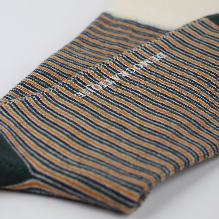 Democratique Socks Originals Ultralight Stripes Forrest Green / Honey / Navy / Off White - Democratique Socks