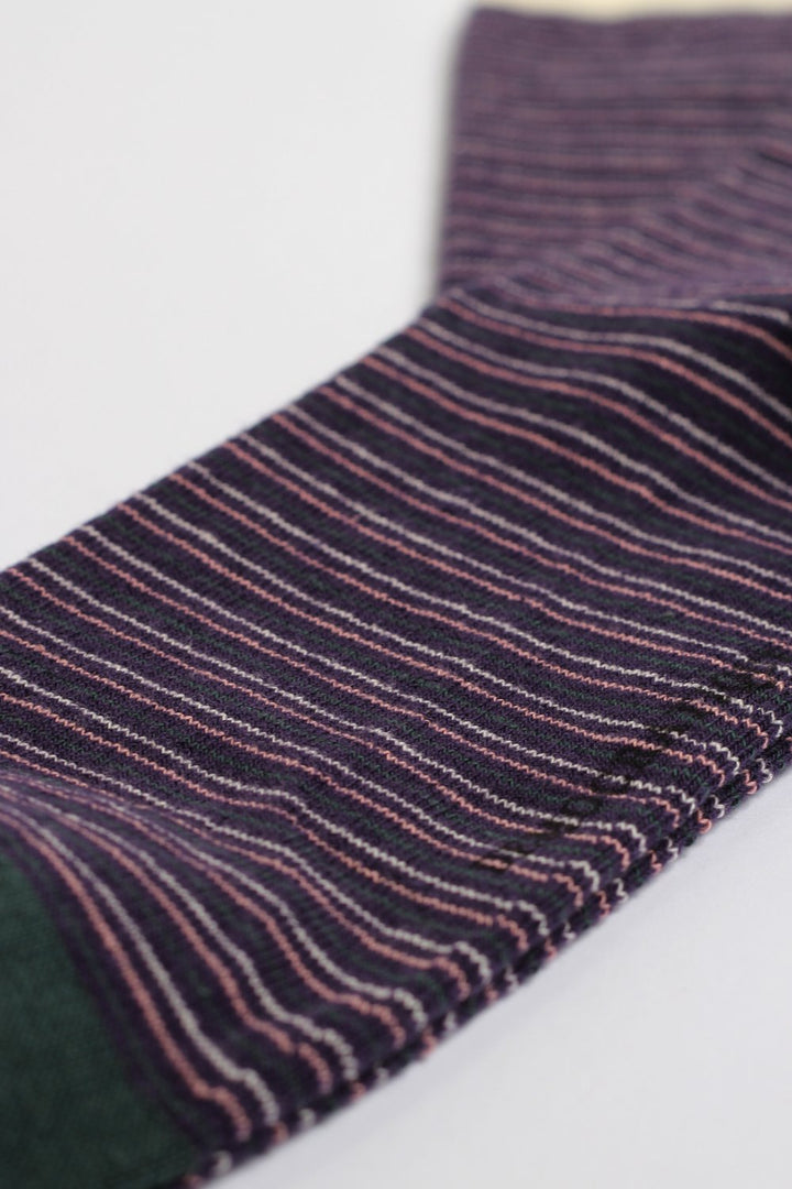 Originals Ultralight Stripes Organic Cotton Gribskov Plum / Off White / Forrest Green / Pale Pink - Democratique Socks