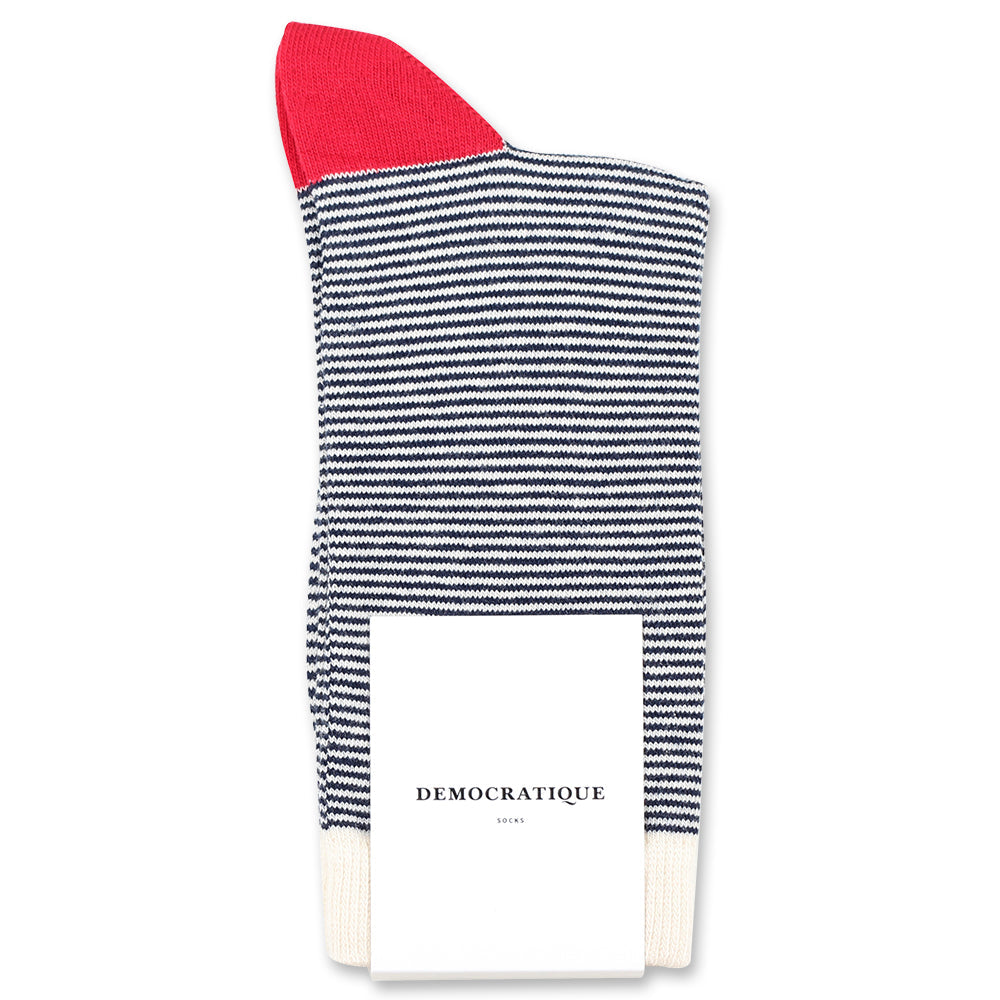 Originals Ultralight Stripes Navy / Off White / Pearl Red - Democratique Socks