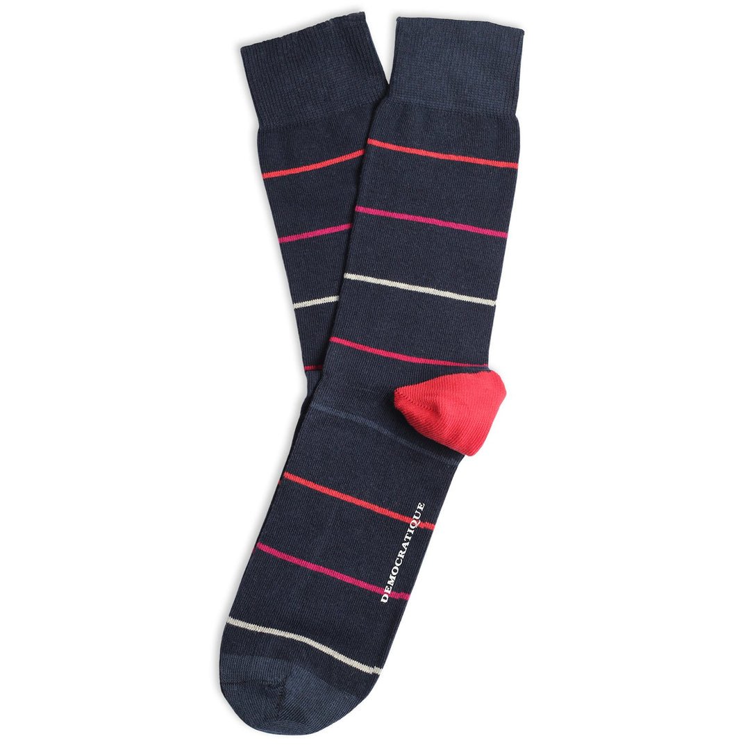Originals Spaced Stripes Organic Cotton Navy / Shaded Blue / Purple / Wild Violet / Red - Democratique Socks