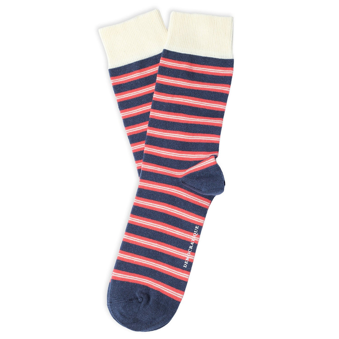 Originals Ultralight Power Stripes Organic Cotton New Blue / Off White / Coral Lipstick - Democratique Socks