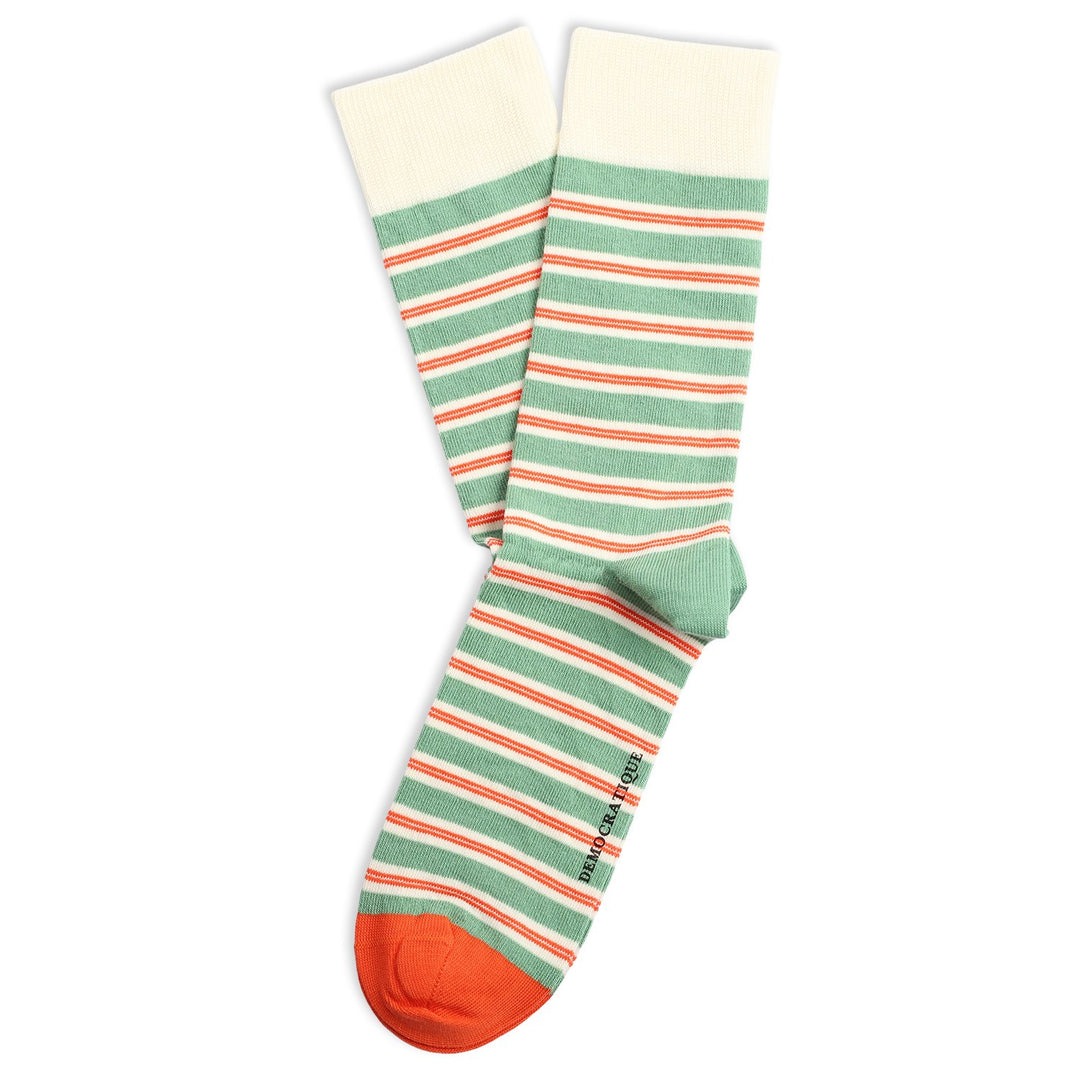 Originals Ultralight Power Stripes Soft Green / Off White / Pumpkin - Democratique Socks