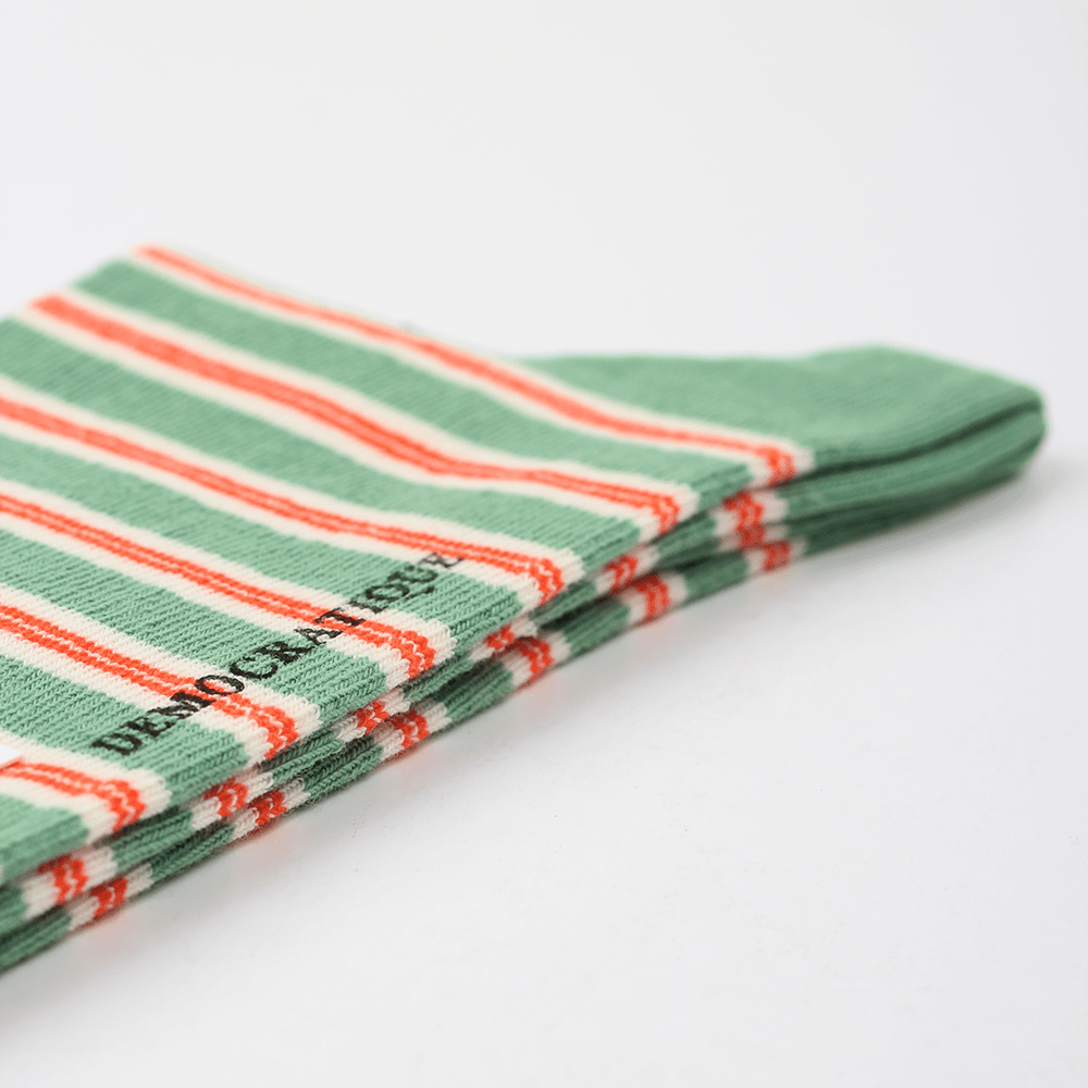 Originals Ultralight Power Stripes Soft Green / Off White / Pumpkin - Democratique Socks