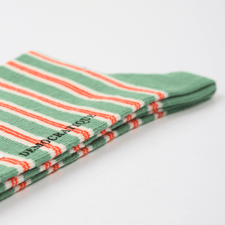 Originals Ultralight Power Stripes Soft Green / Off White / Pumpkin - Democratique Socks
