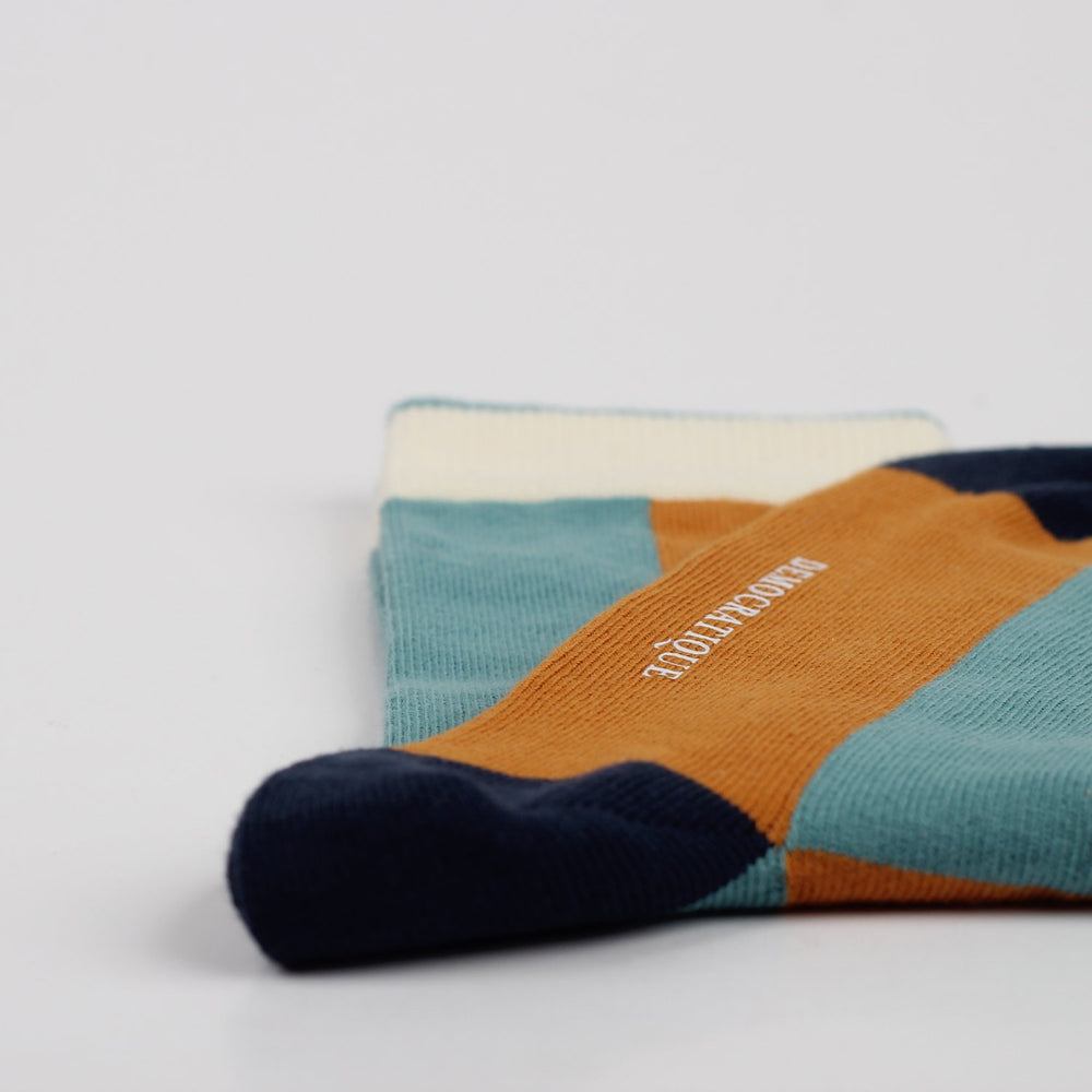 Democratique Socks Originals Block Stripes Honey / Cobalt Blue / Navy / Off White - Democratique Socks
