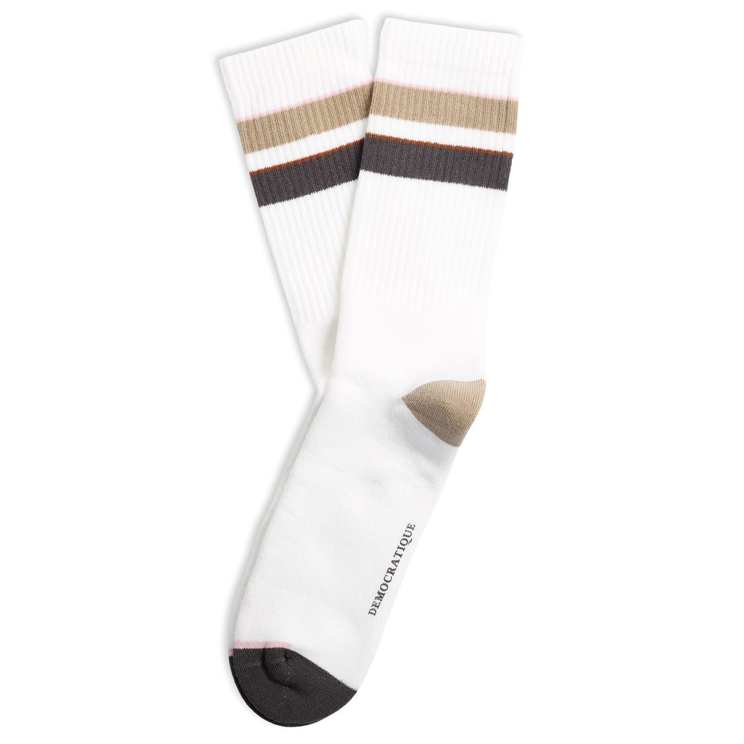 Athletique Classique Stripes+ Clear White / Charcoal / Khaki - Democratique Socks