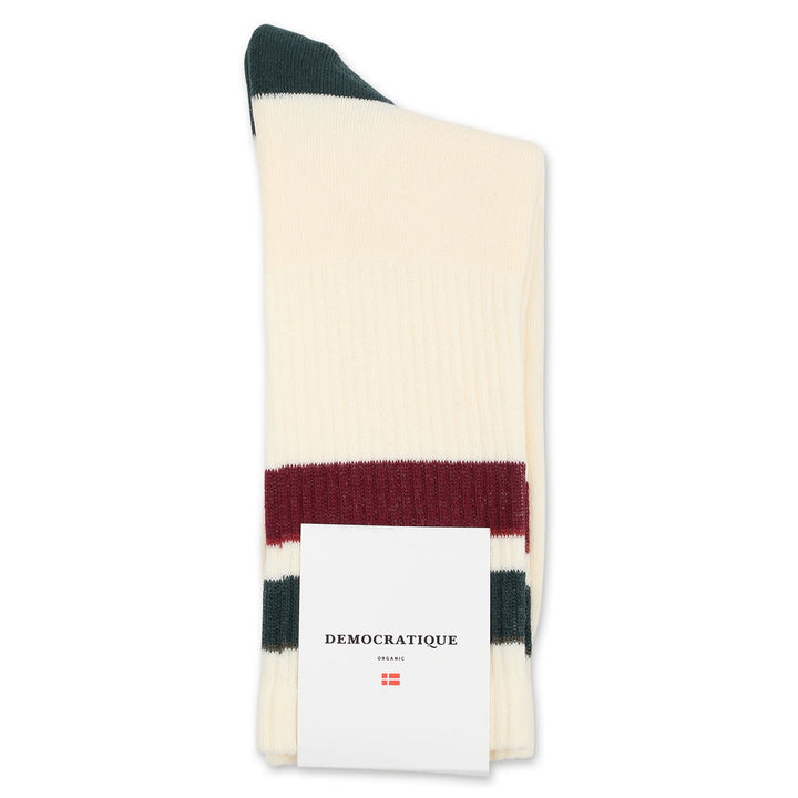 Athletique Classique Stripes Organic Cotton Off White / Forrest Green / Army / Red Wine / Light Rosso - Democratique Socks