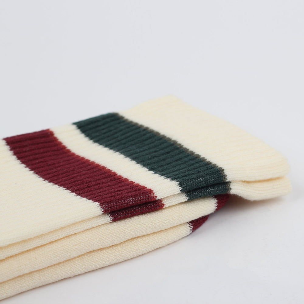 Athletique Classique Stripes Organic Cotton Off White / Forrest Green / Army / Red Wine / Light Rosso - Democratique Socks