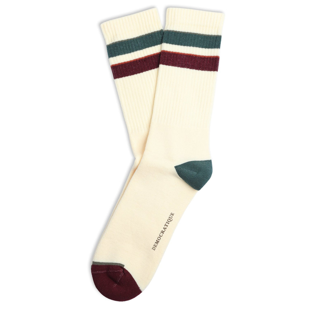 Athletique Classique Stripes Organic Cotton Off White / Forrest Green / Army / Red Wine / Light Rosso - Democratique Socks